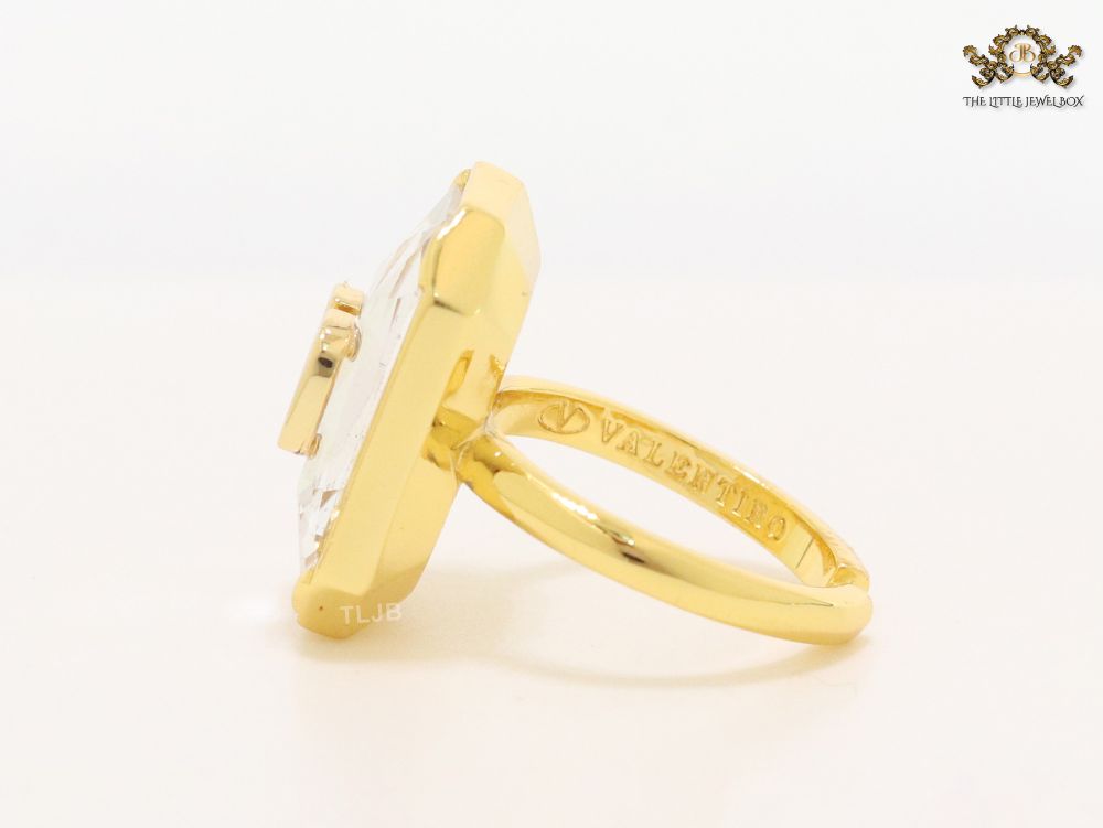 Open V gold plated stone ring