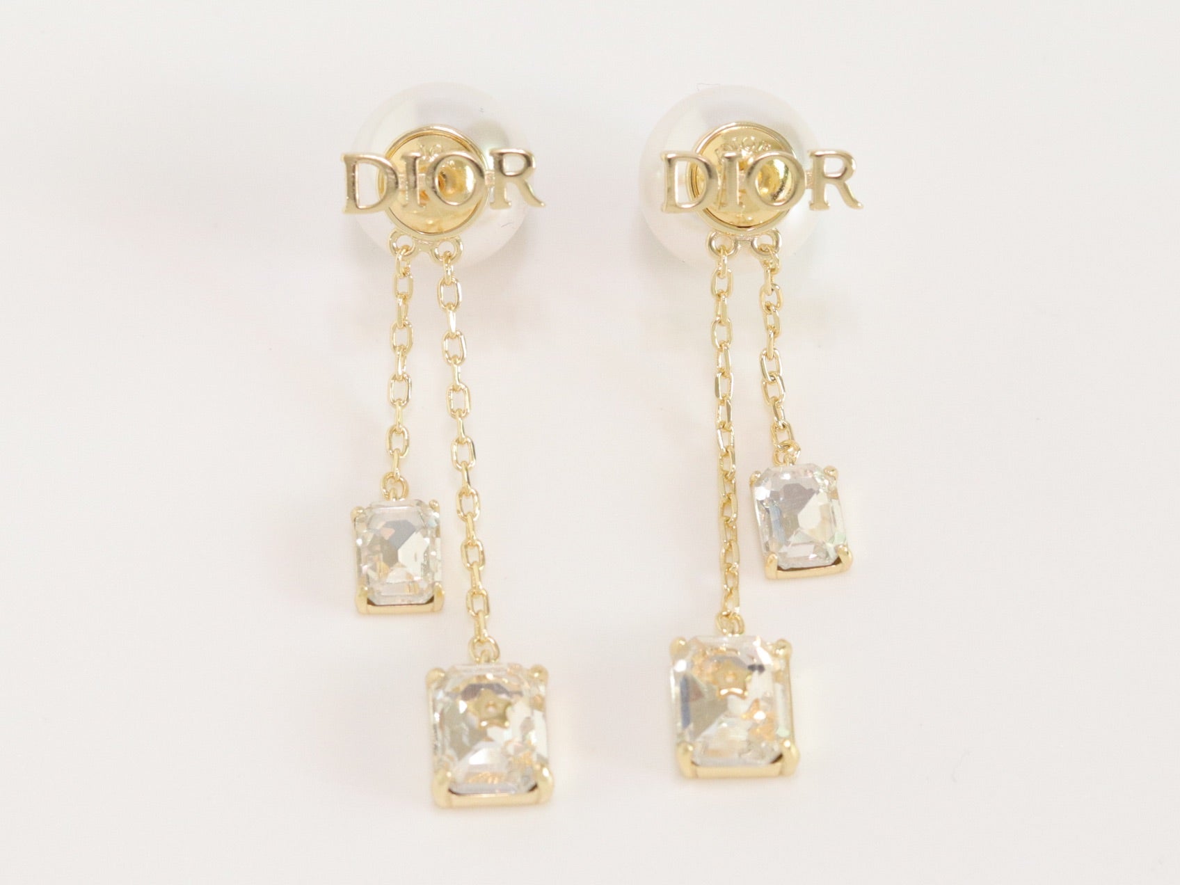 Alphabet C and D dangling pearl studs with CZ