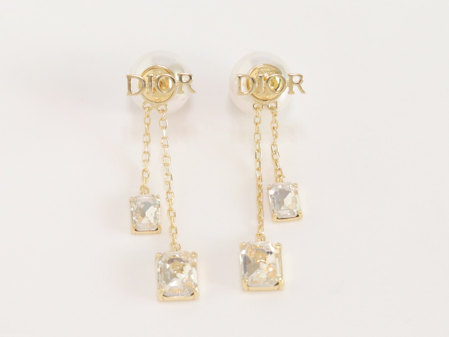 Alphabet C and D dangling pearl studs with CZ
