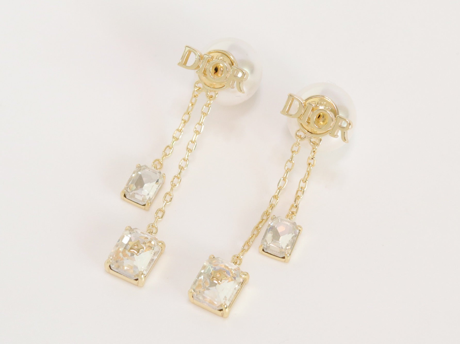 Alphabet C and D dangling pearl studs with CZ