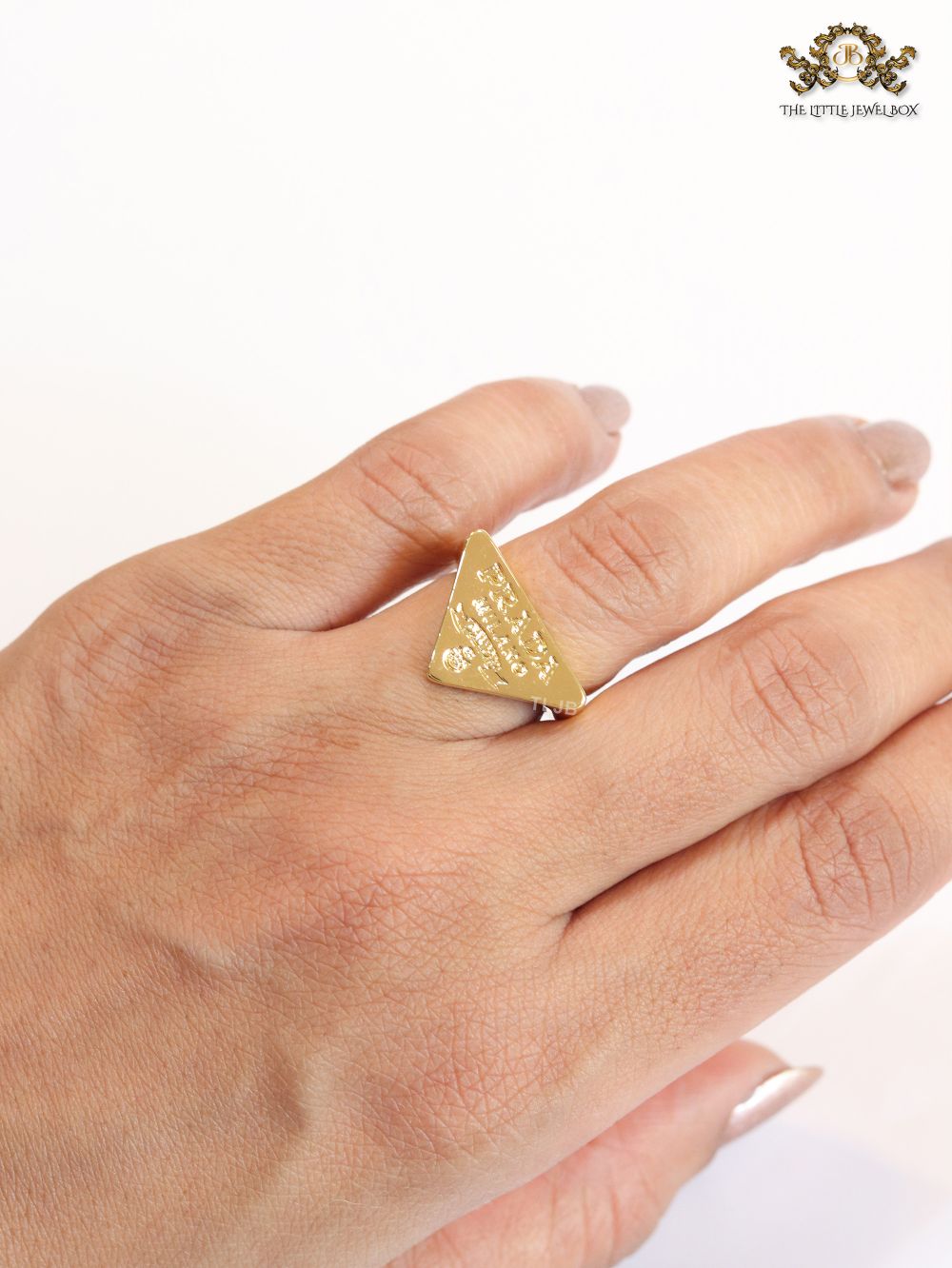 Alphabet embossed gold plated ring