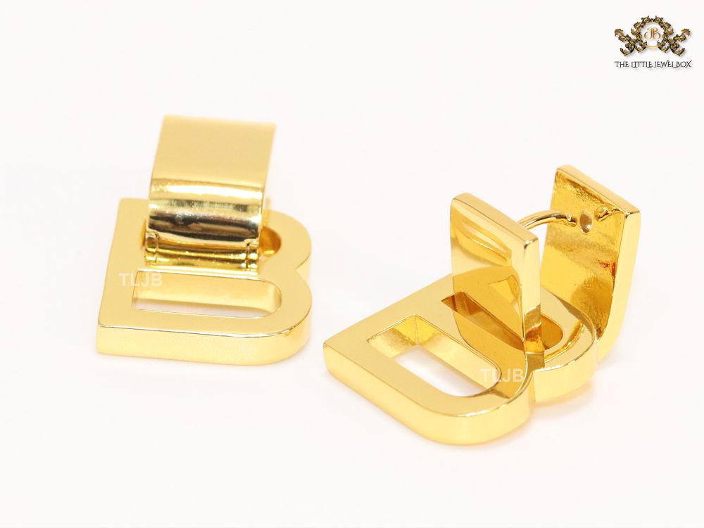 Alphabet B gold earrings