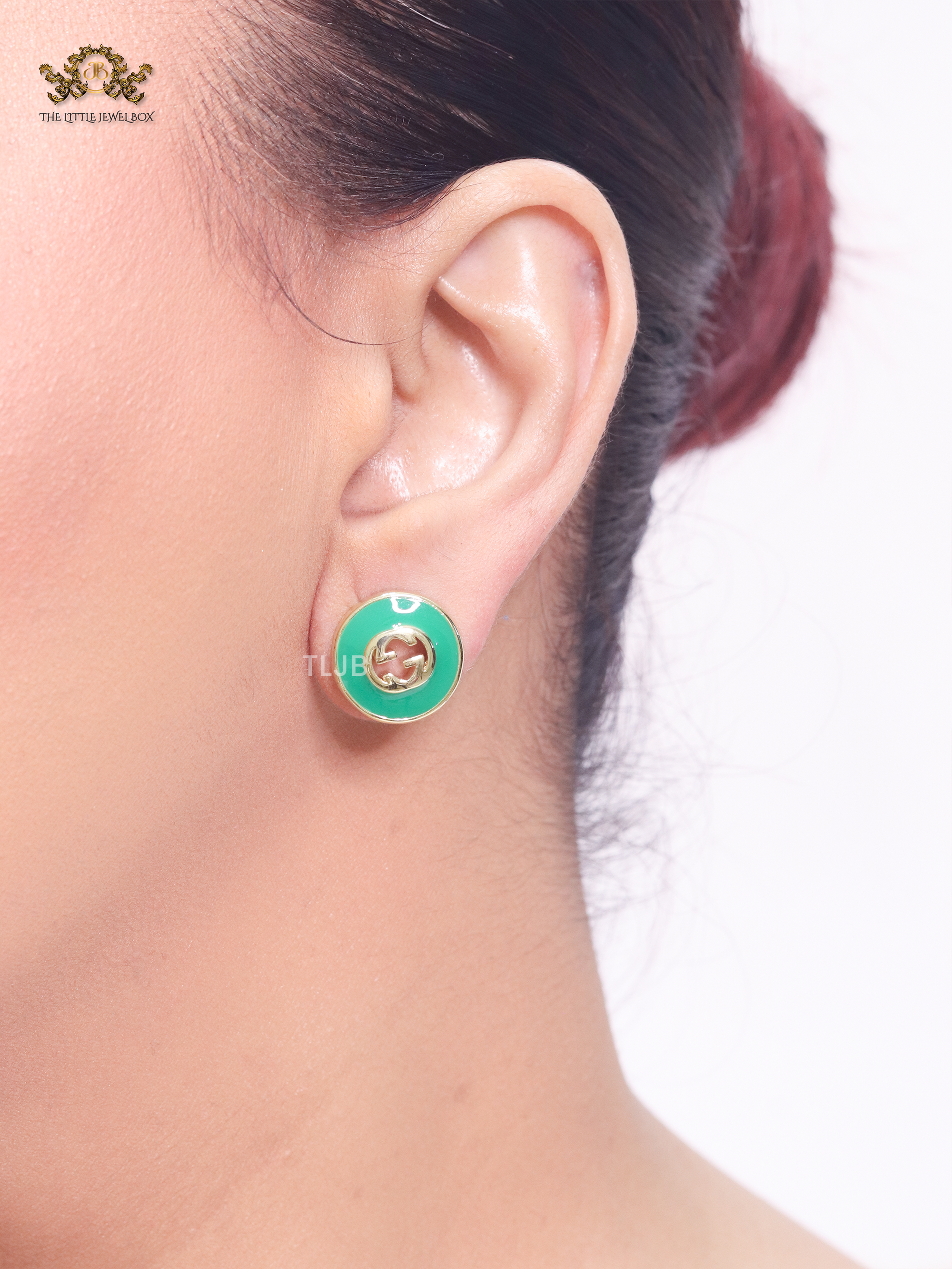 Double G green enamel studs