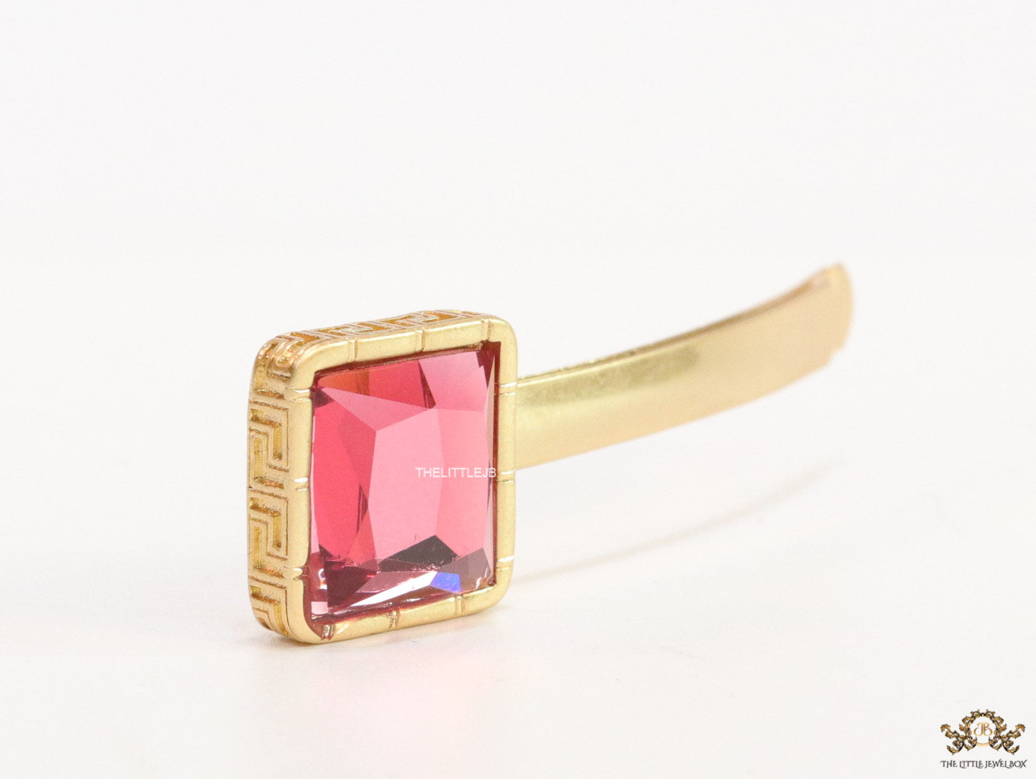 Gold-Plated Hair Pin with Ruby Pink Stone