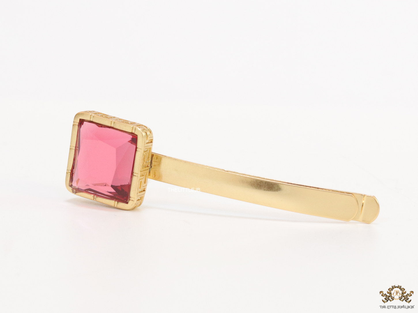 Gold-Plated Hair Pin with Ruby Pink Stone