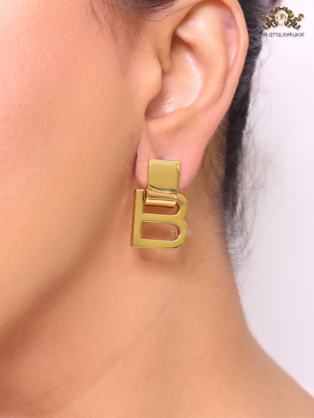 Alphabet B gold earrings