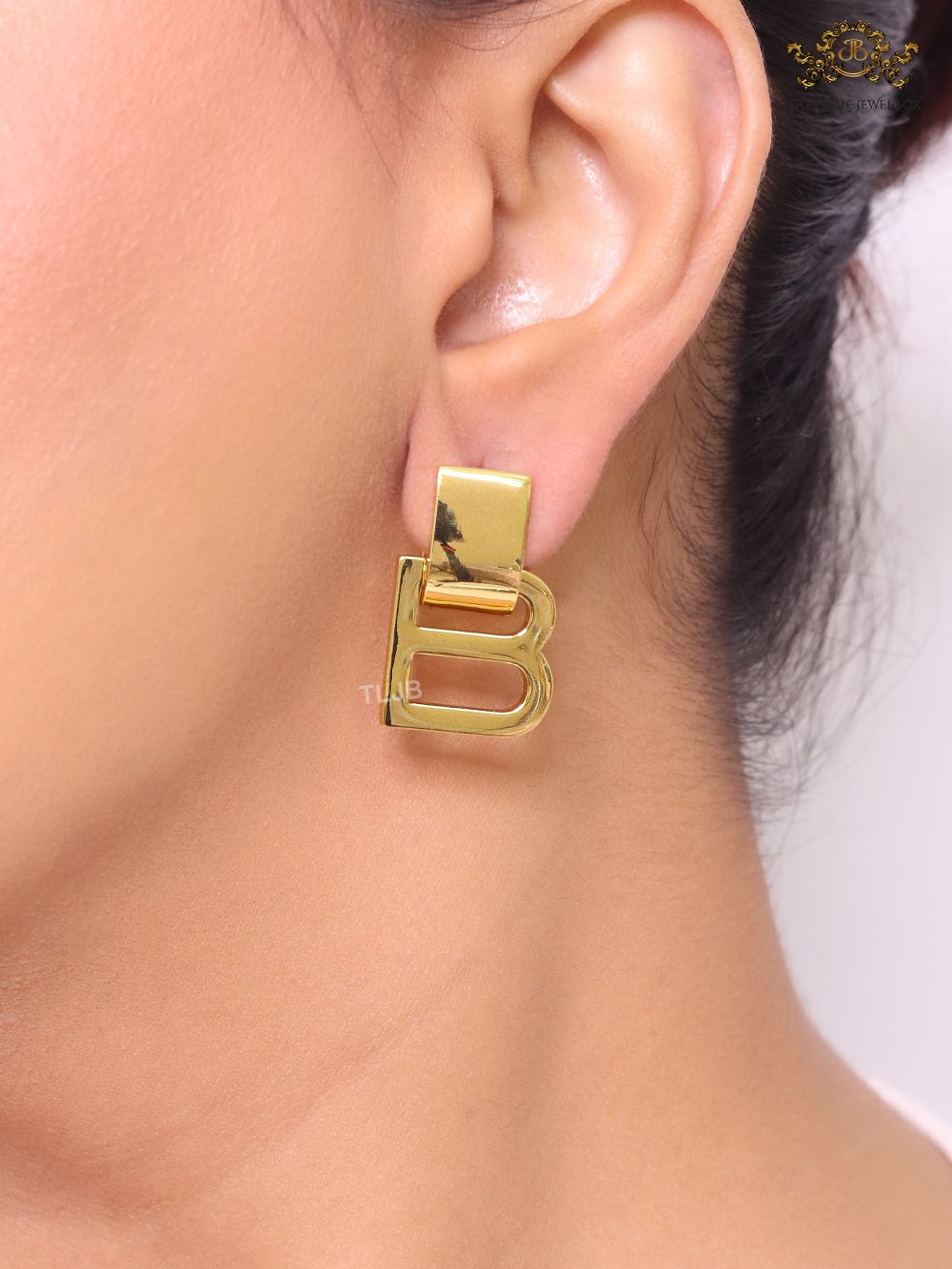 Alphabet B gold earrings