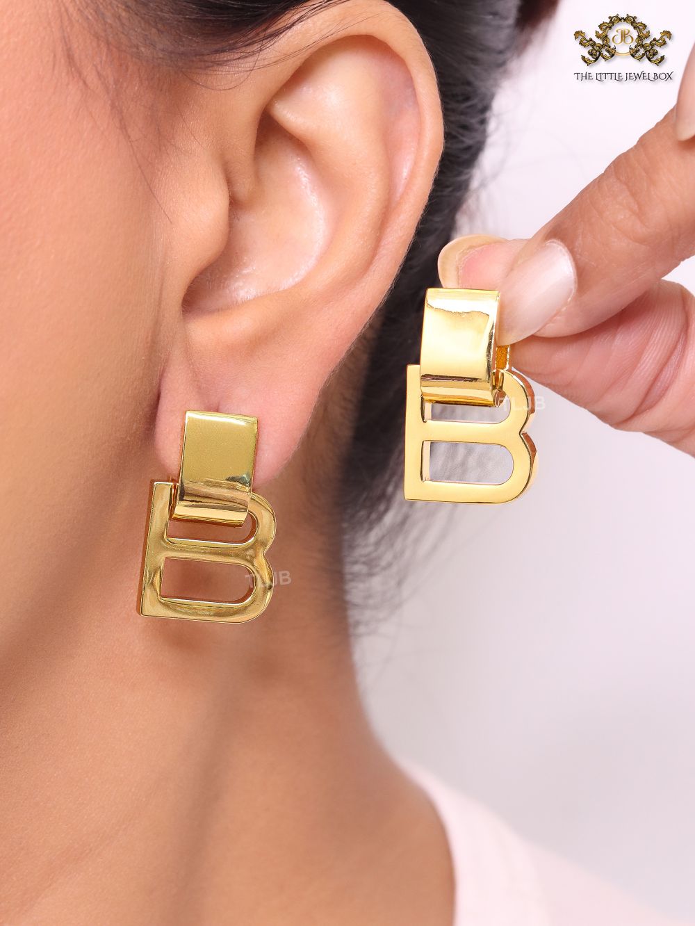 Alphabet B gold earrings