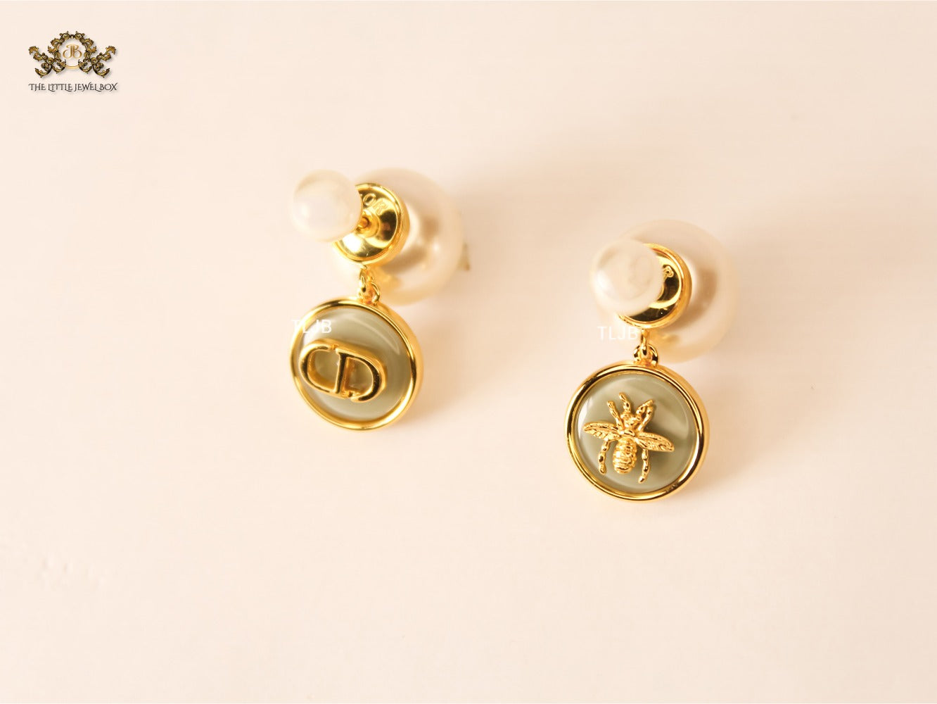 alphabet CD combo web pastel green pearl bomber earrings