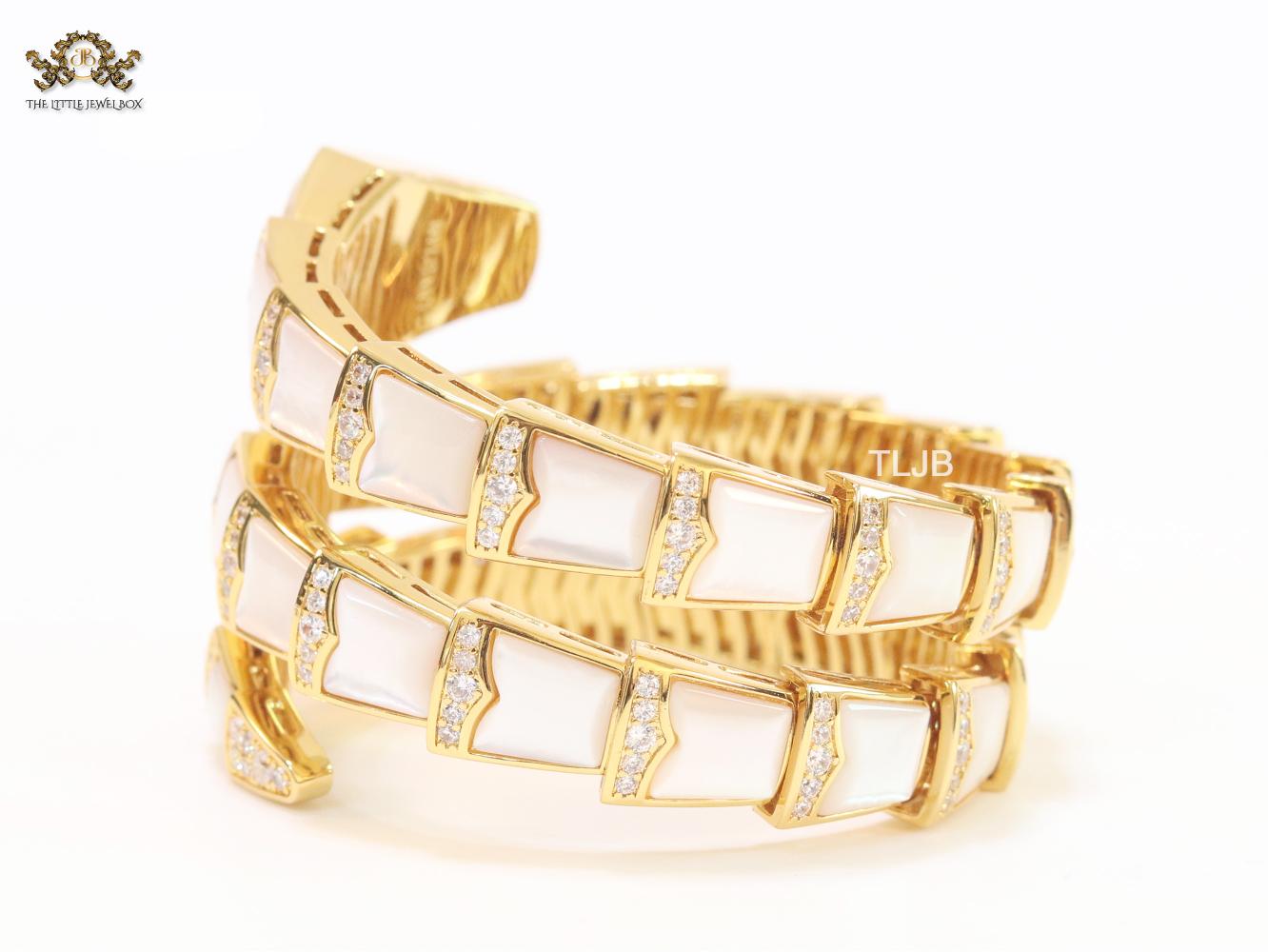 snake white and gold cz 3 layer bracelet