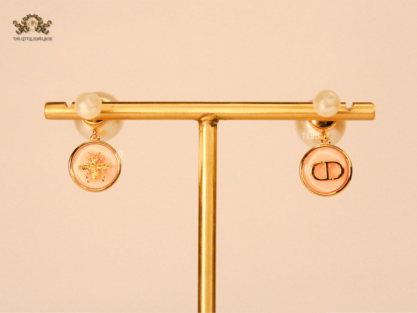 alphabet CD combo web pastel pink pearl bomber earrings