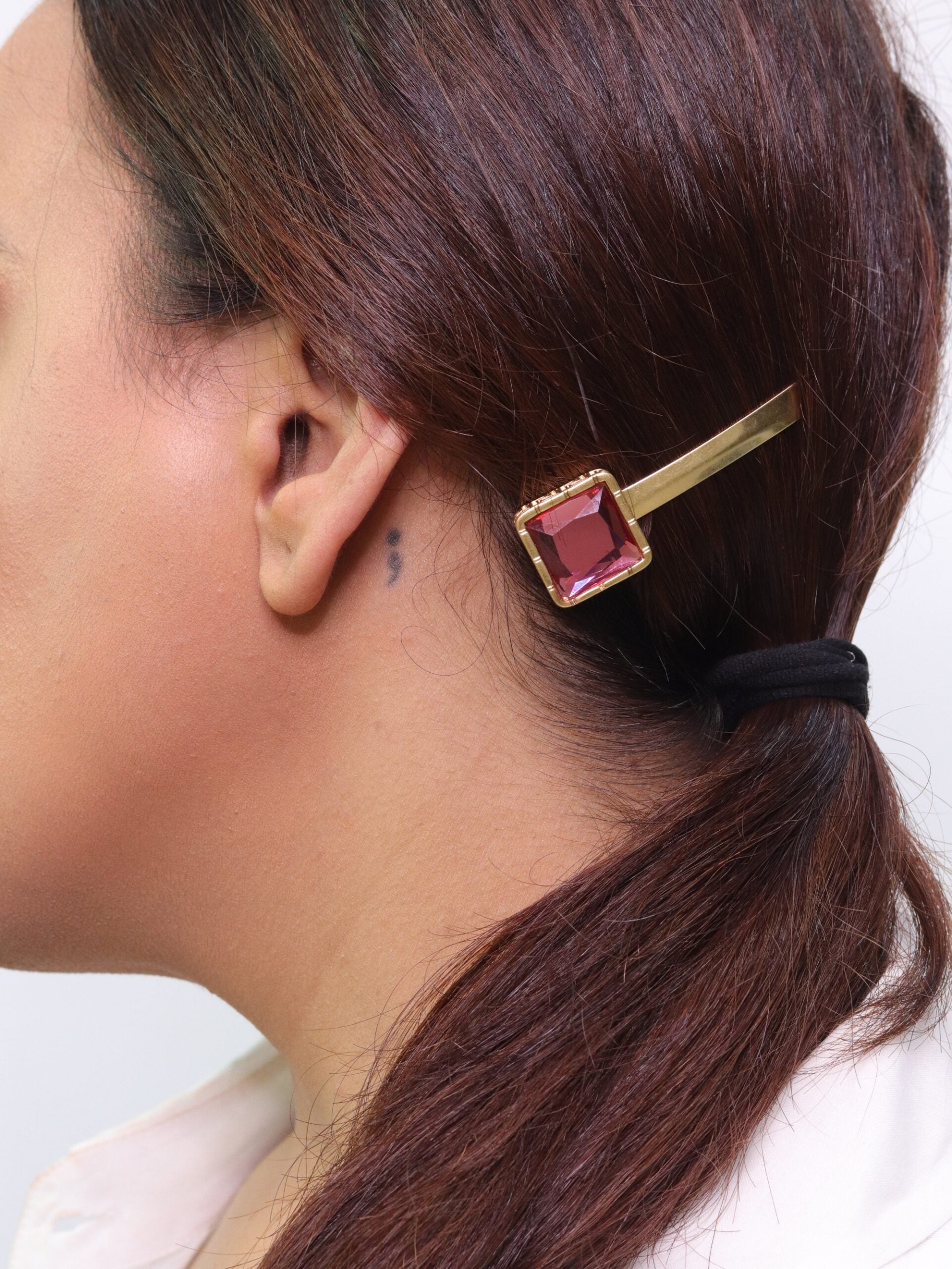 Gold-Plated Hair Pin with Ruby Pink Stone