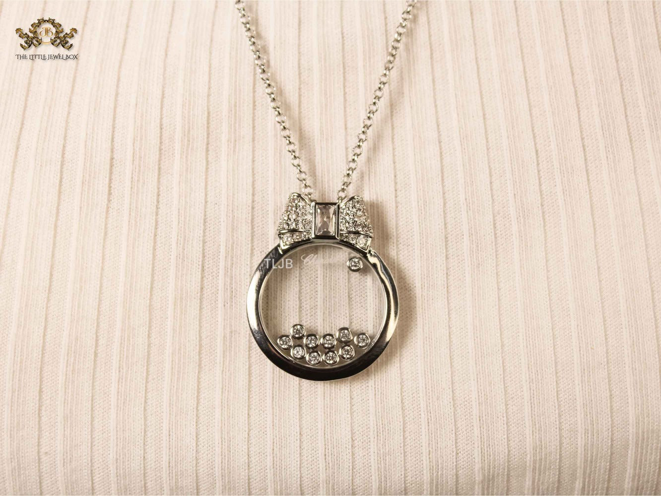 Platinum bow ringed happy diamond necklace CHPRD