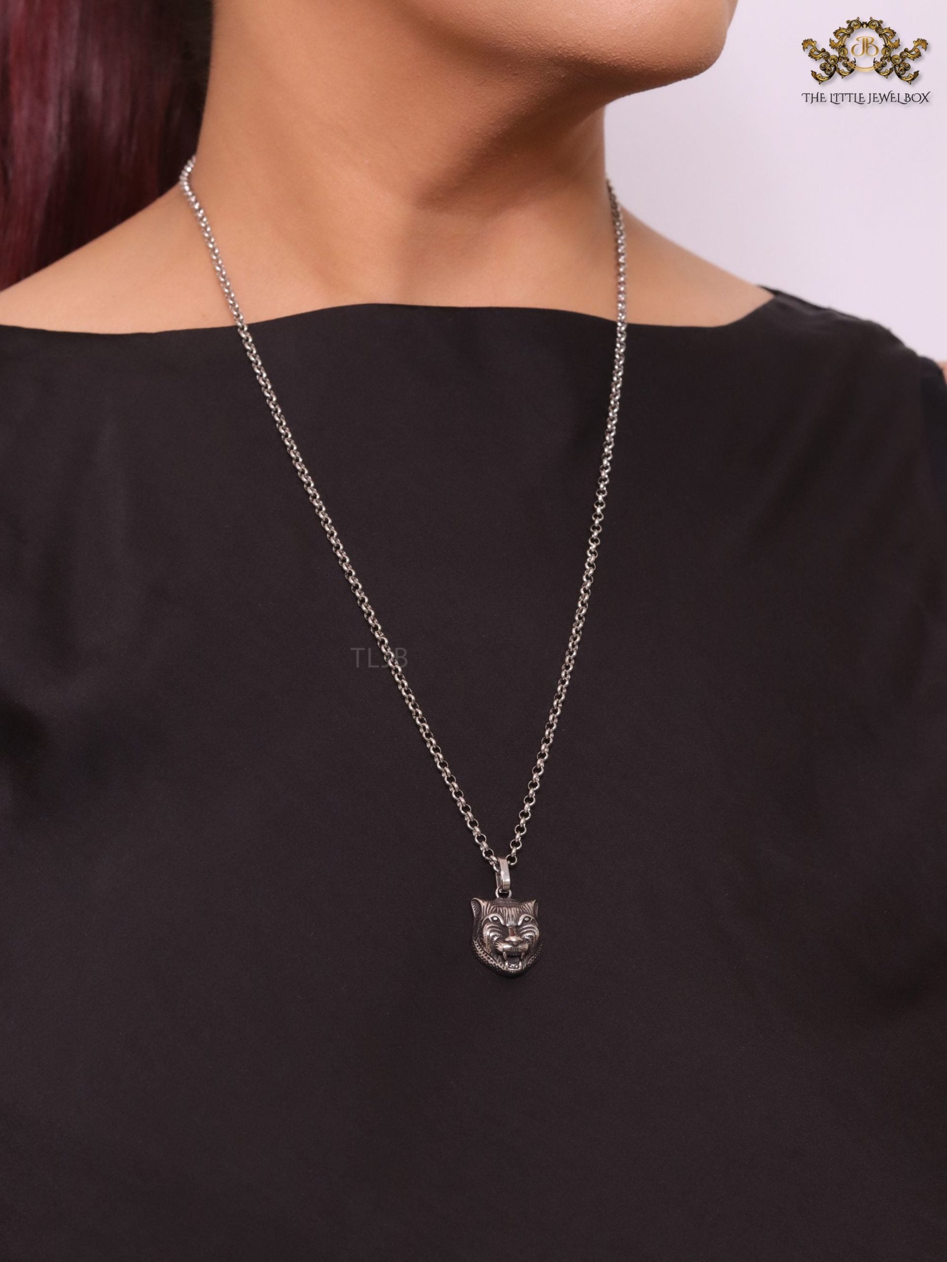 Oxidised silver panther pendant