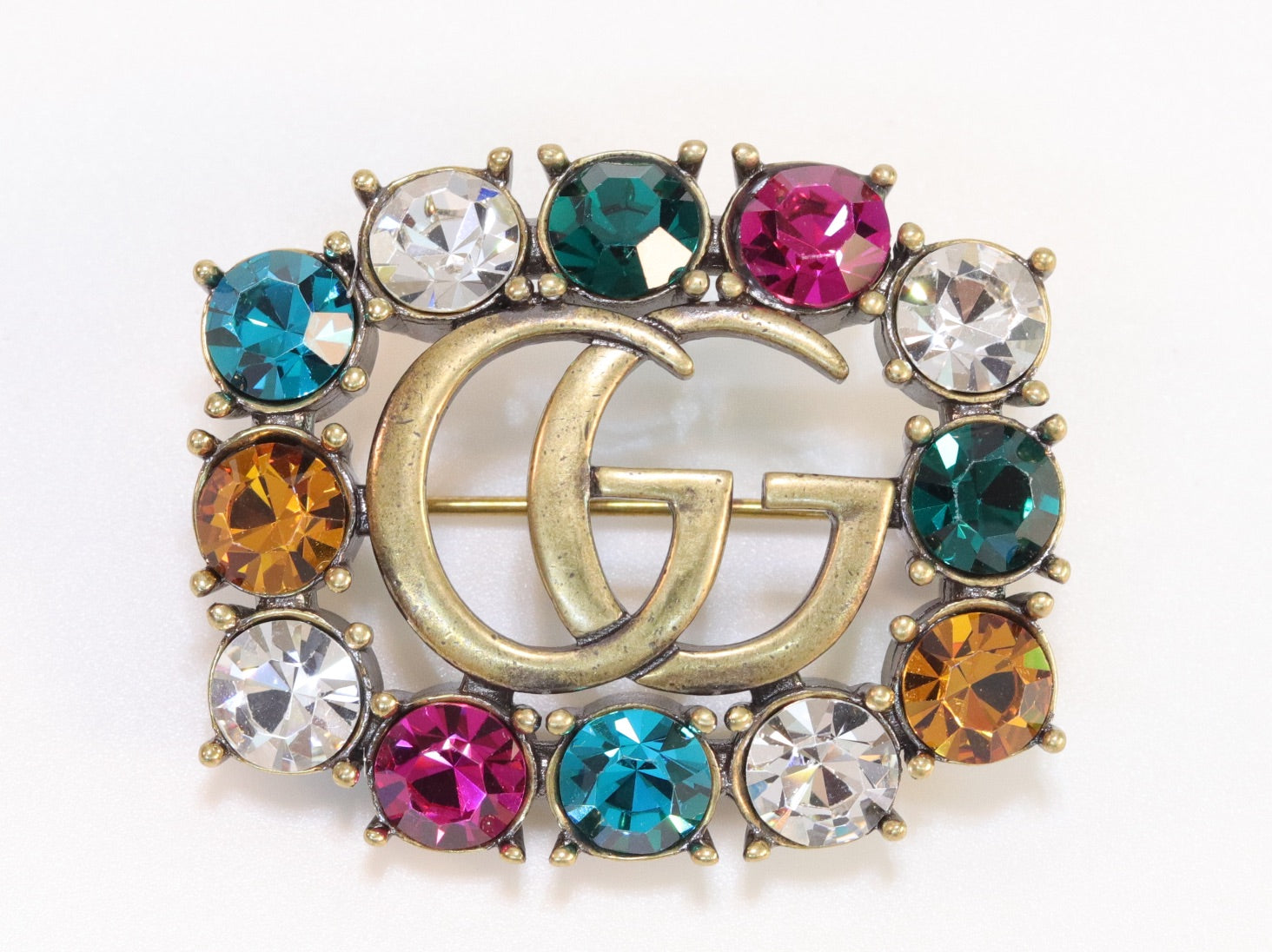 Double G gold & multicolour brooch