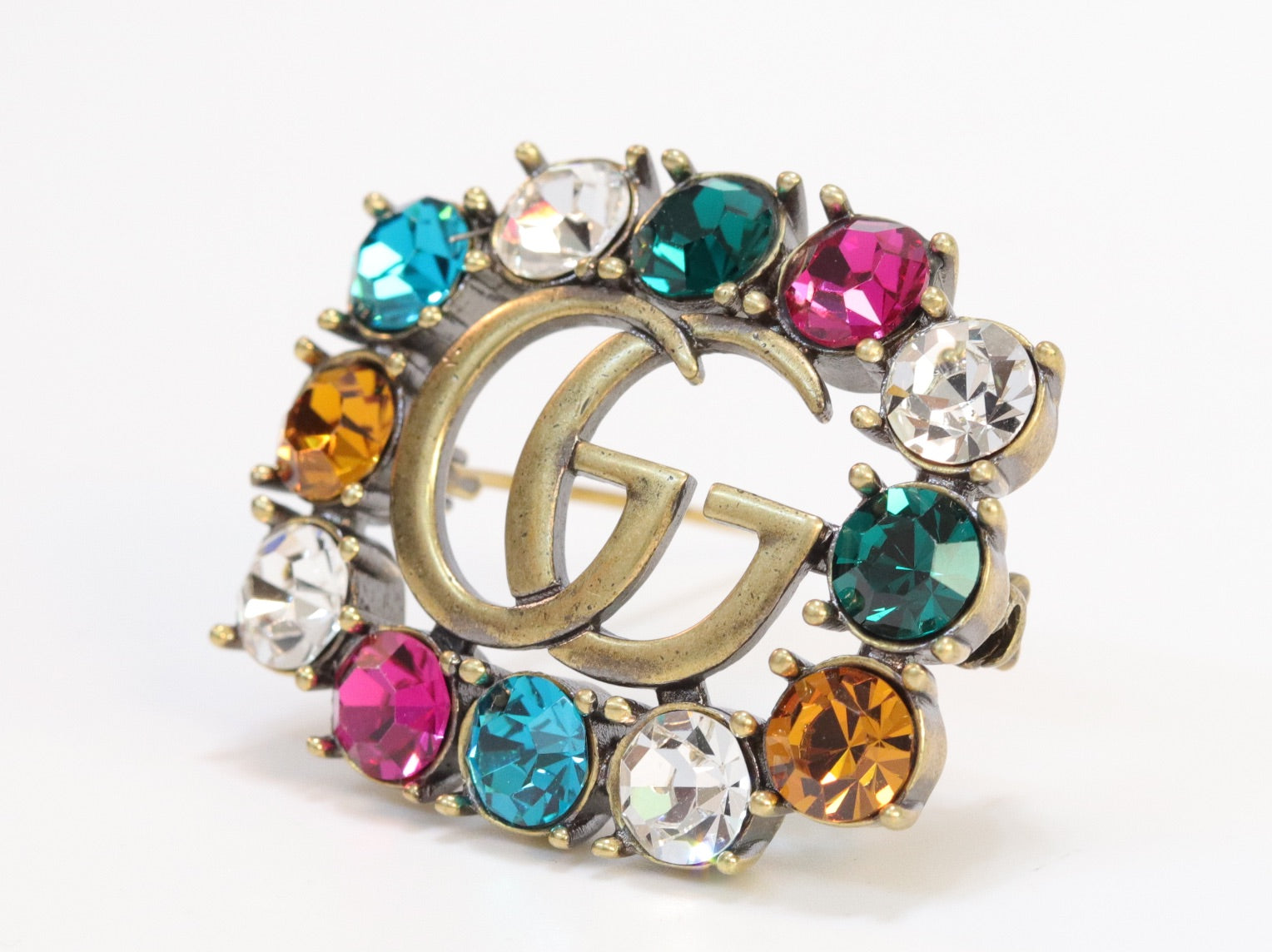 Double G gold & multicolour brooch