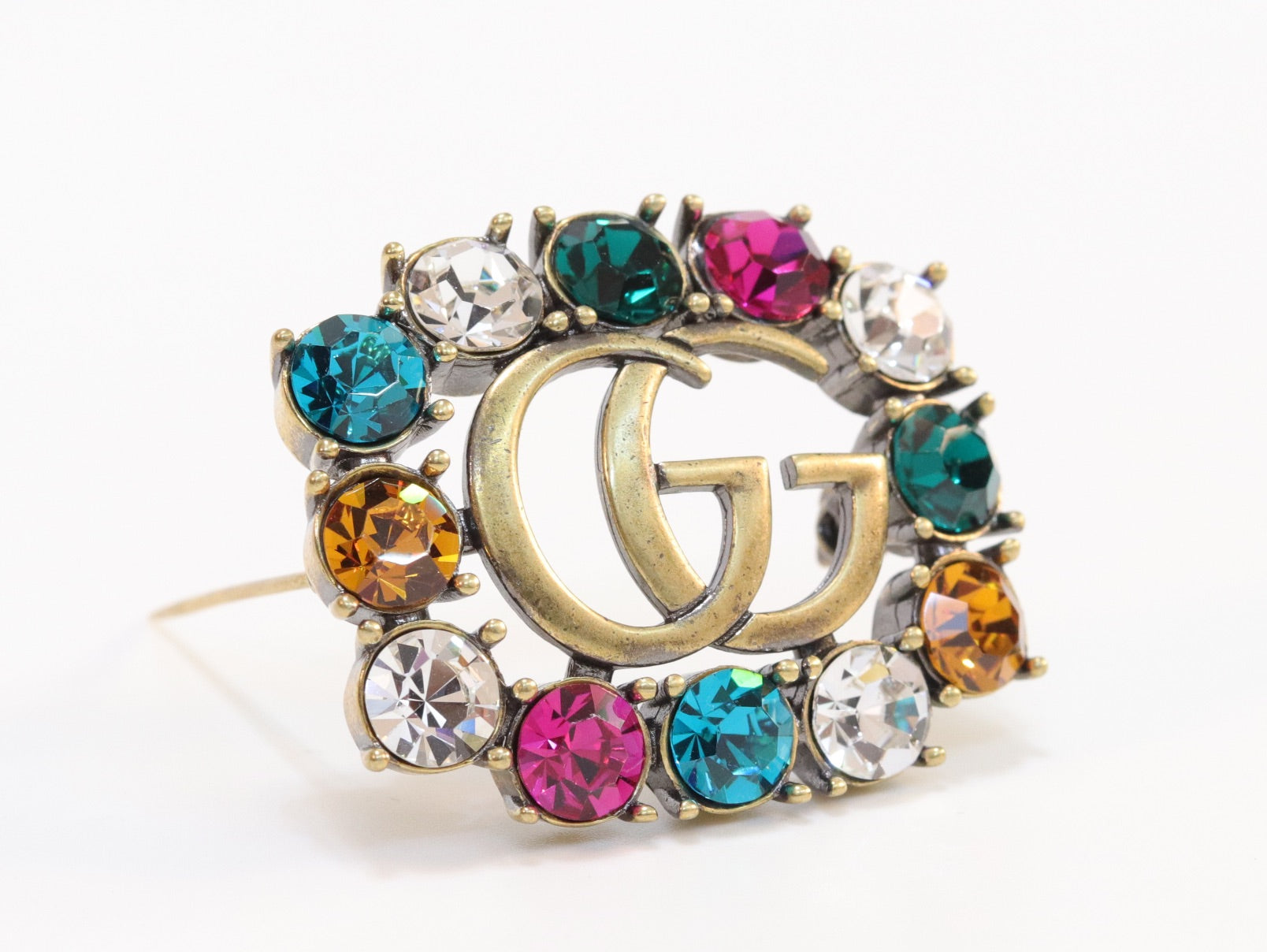 Double G gold & multicolour brooch