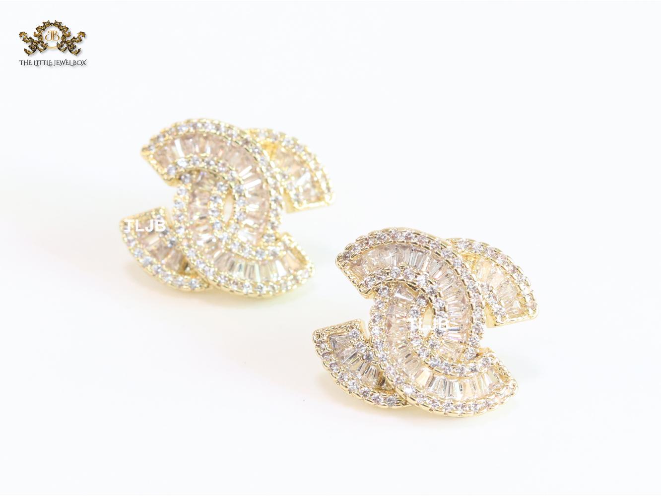 Double C baguette studs - Gold