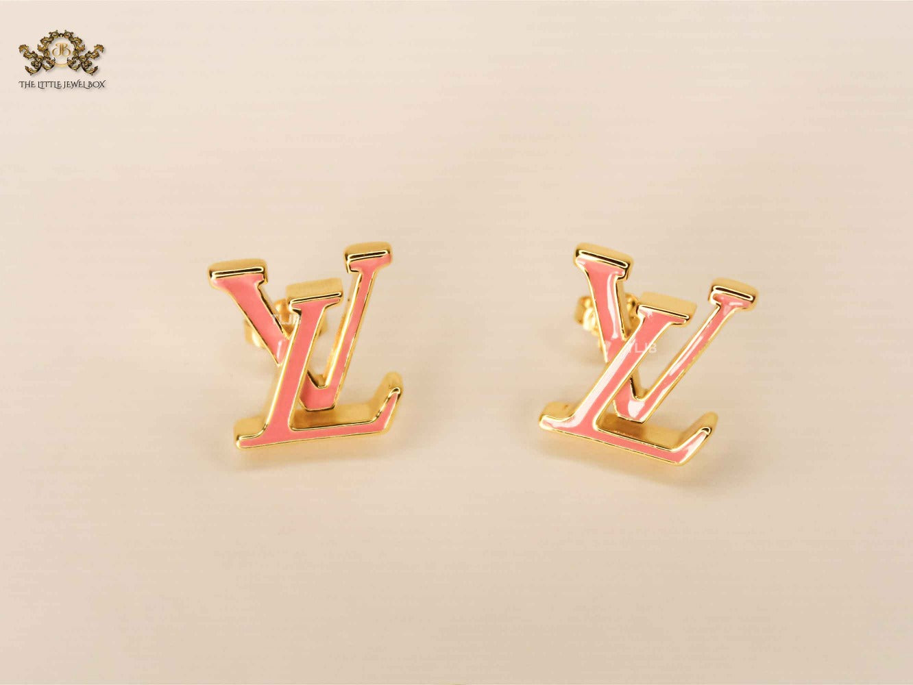 Alphabet LV Pink Enamel Stud Earrings