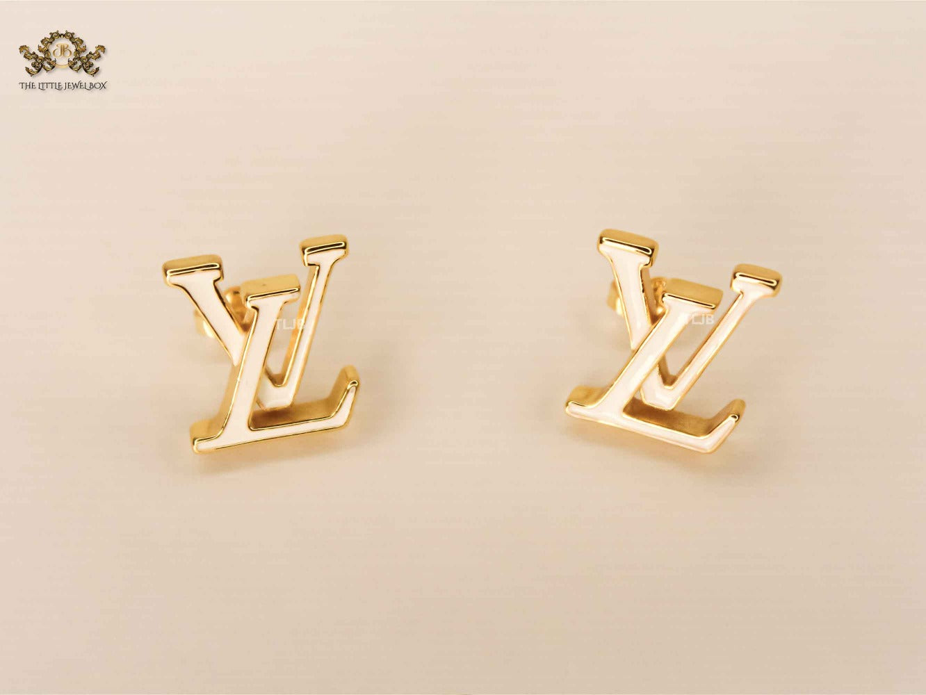 Alphabet L&V Gold white Stud Earrings