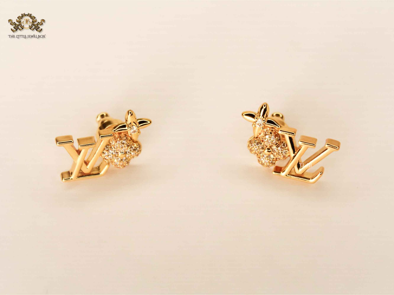 Twin L&V Flower Crystal Earrings