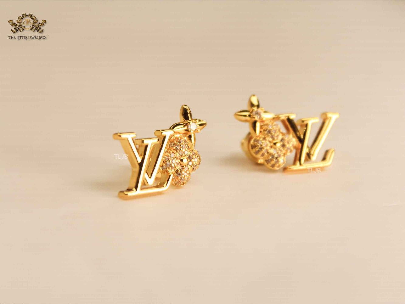 Twin L&V Flower Crystal Earrings