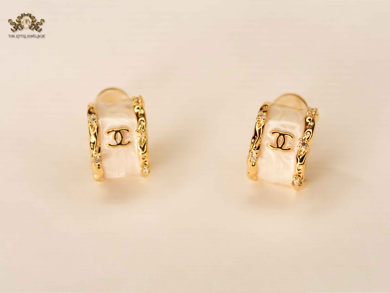 Double C Pearl Enamel Hoop Earrings
