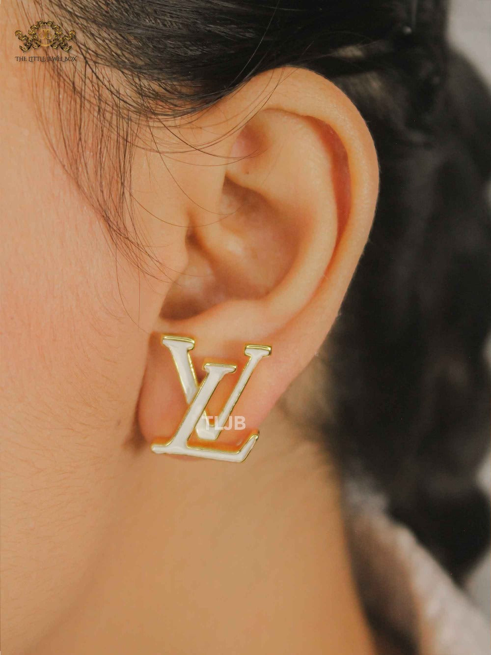 Alphabet L&V Gold white Stud Earrings