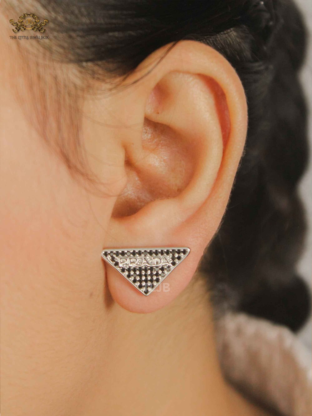 Alphabet P black cz Platinum plated Studs