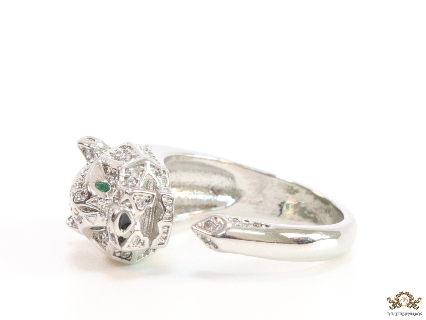 Silver plated designer cz panther open ring