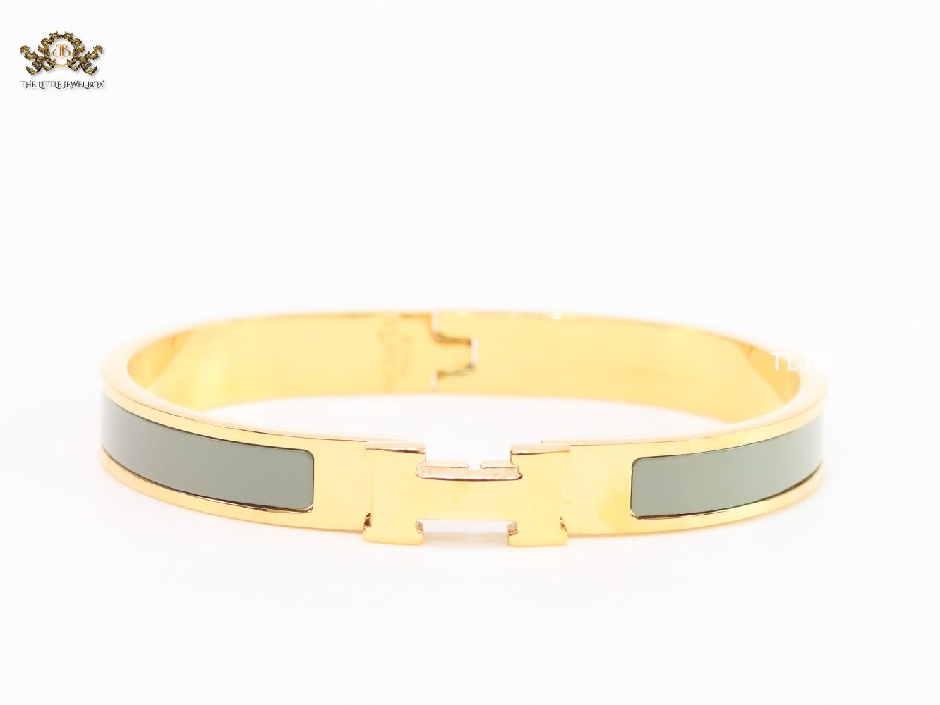 Alphabet H grey and matt gold bracelet 8mm
