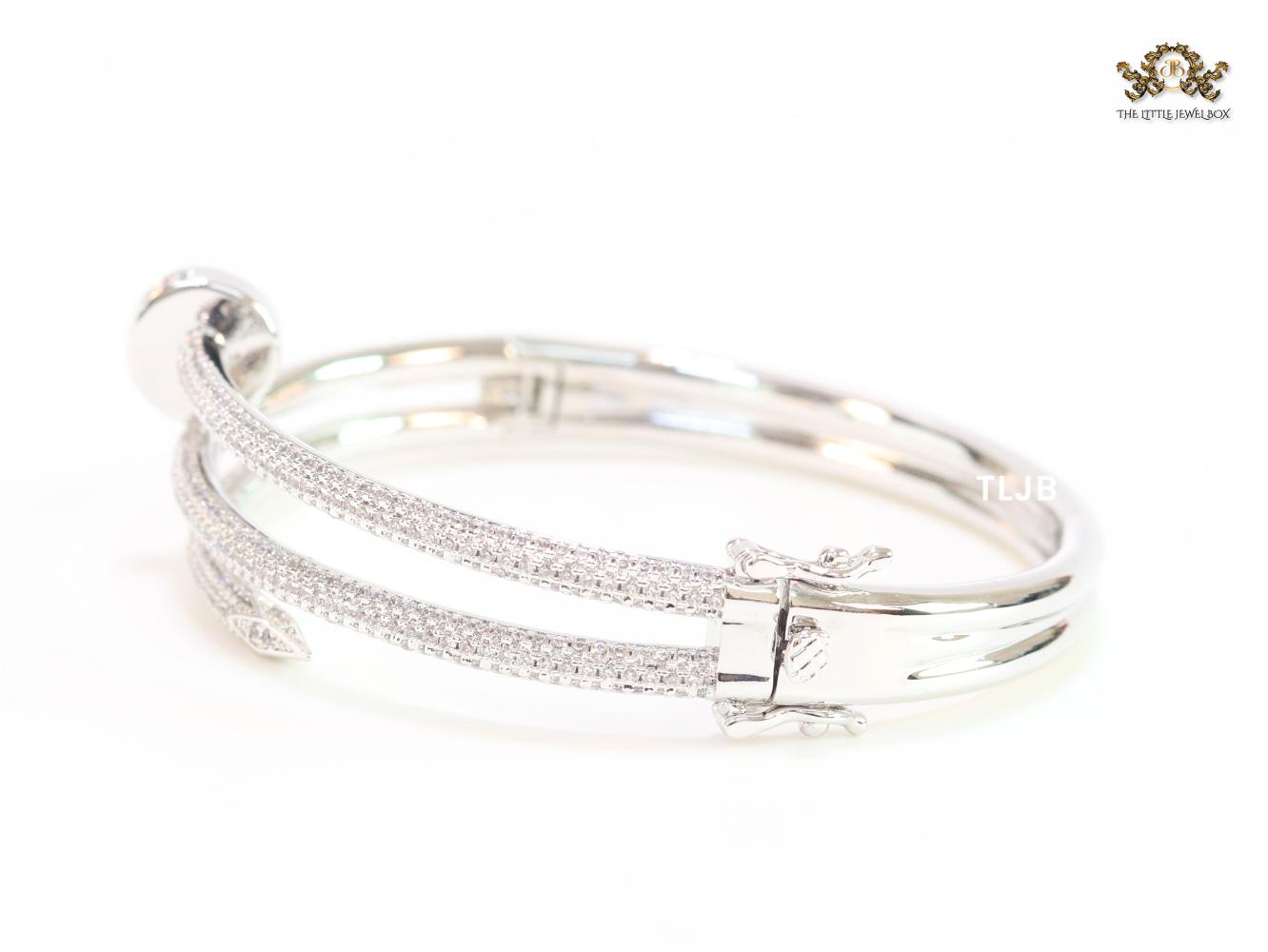 Silver & Cz nail openable bracelet