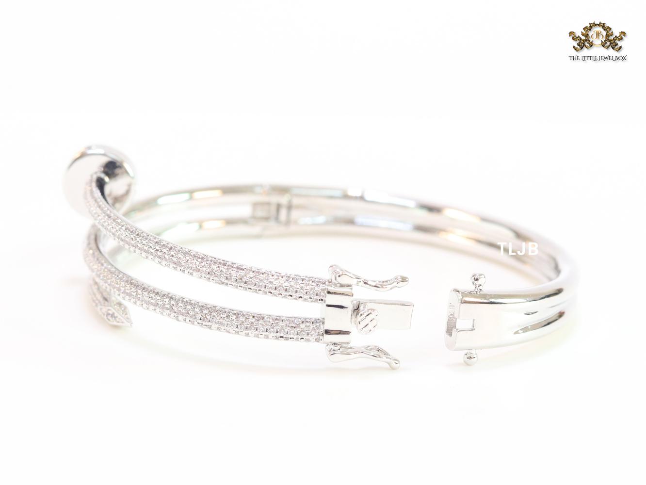 Silver & Cz nail openable bracelet