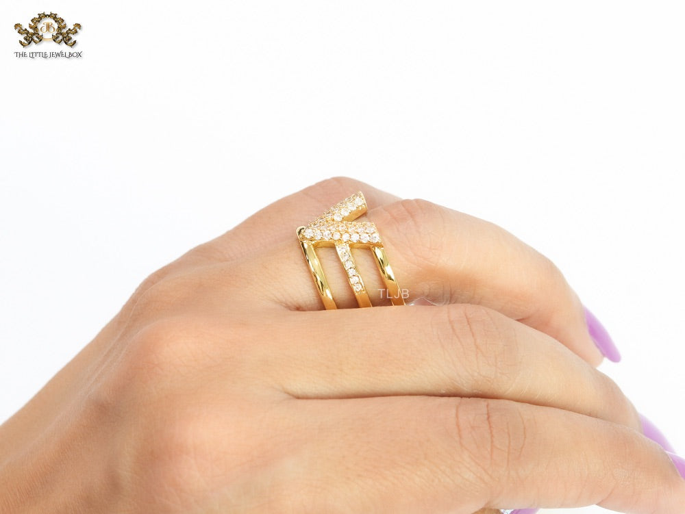 3 layer alphabet V cz band ring