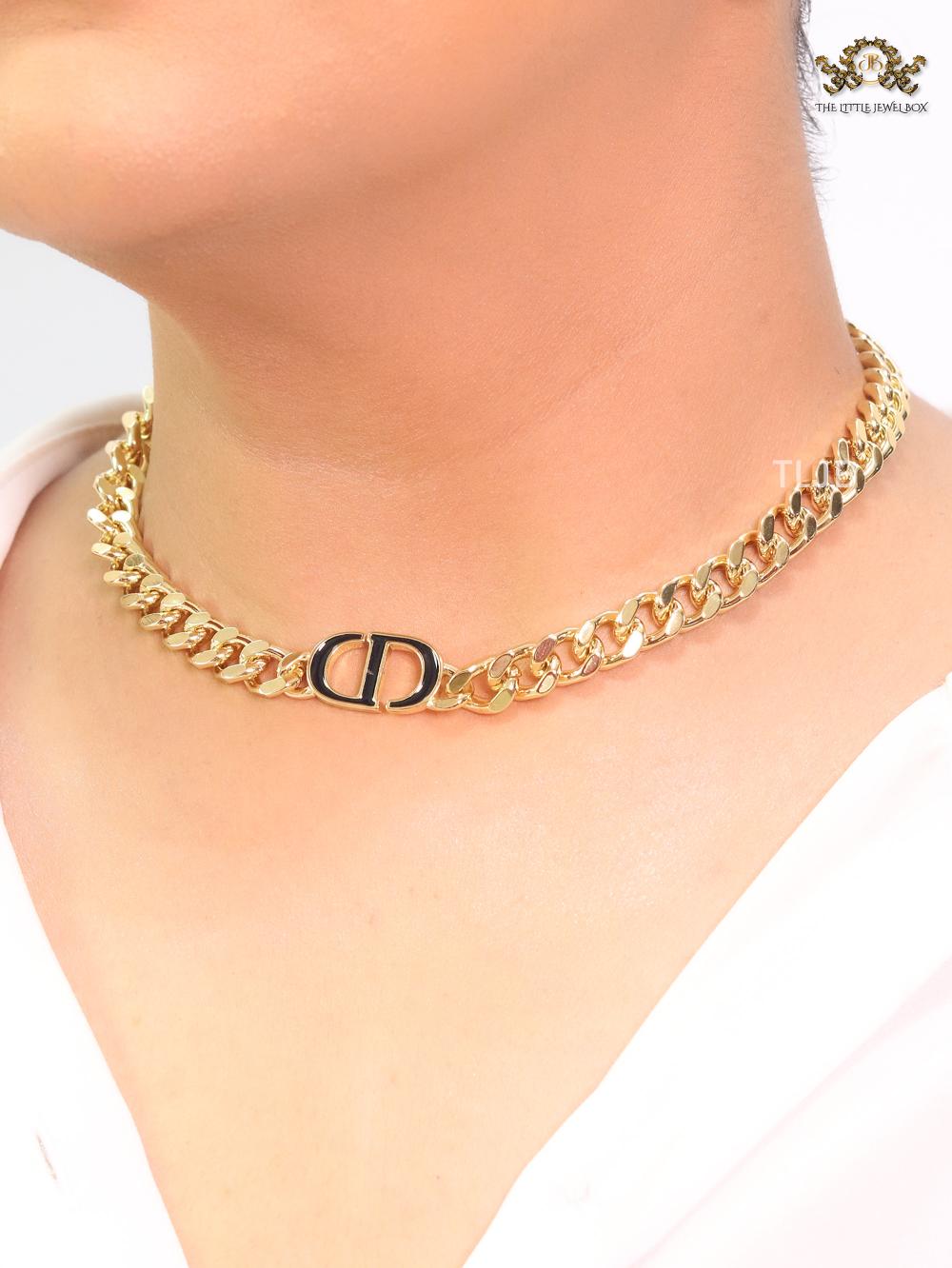Alphabet CD choker with black enamel