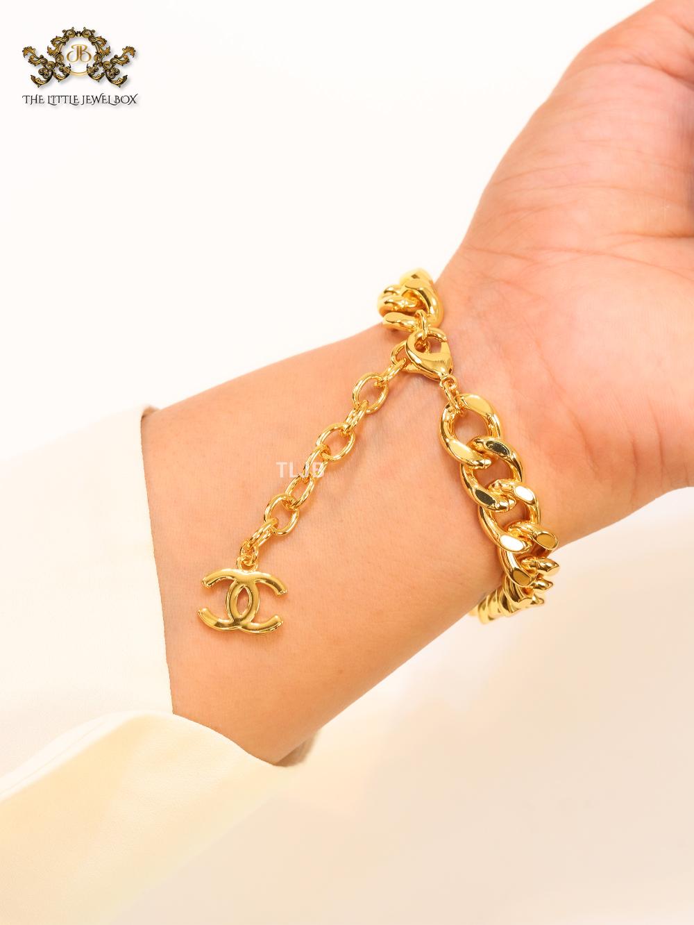 Double C white enamel and  gold link bracelet