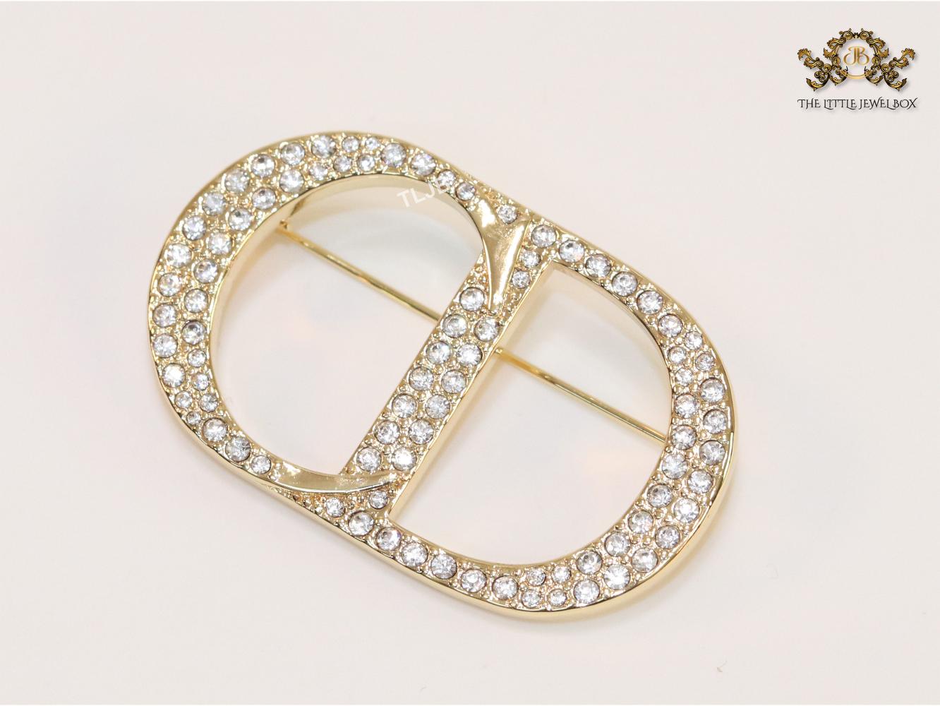 Alphabet CD gold brooch with CZ