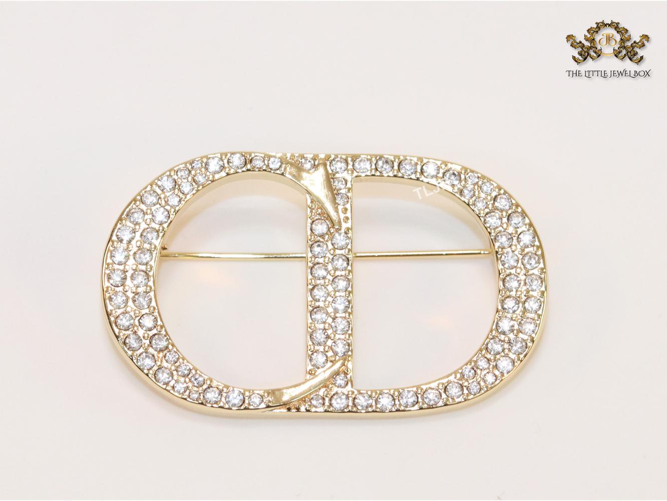Alphabet CD gold brooch with CZ
