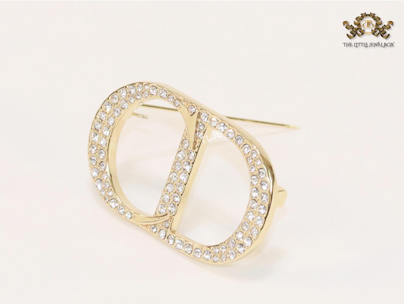 Alphabet CD gold brooch with CZ