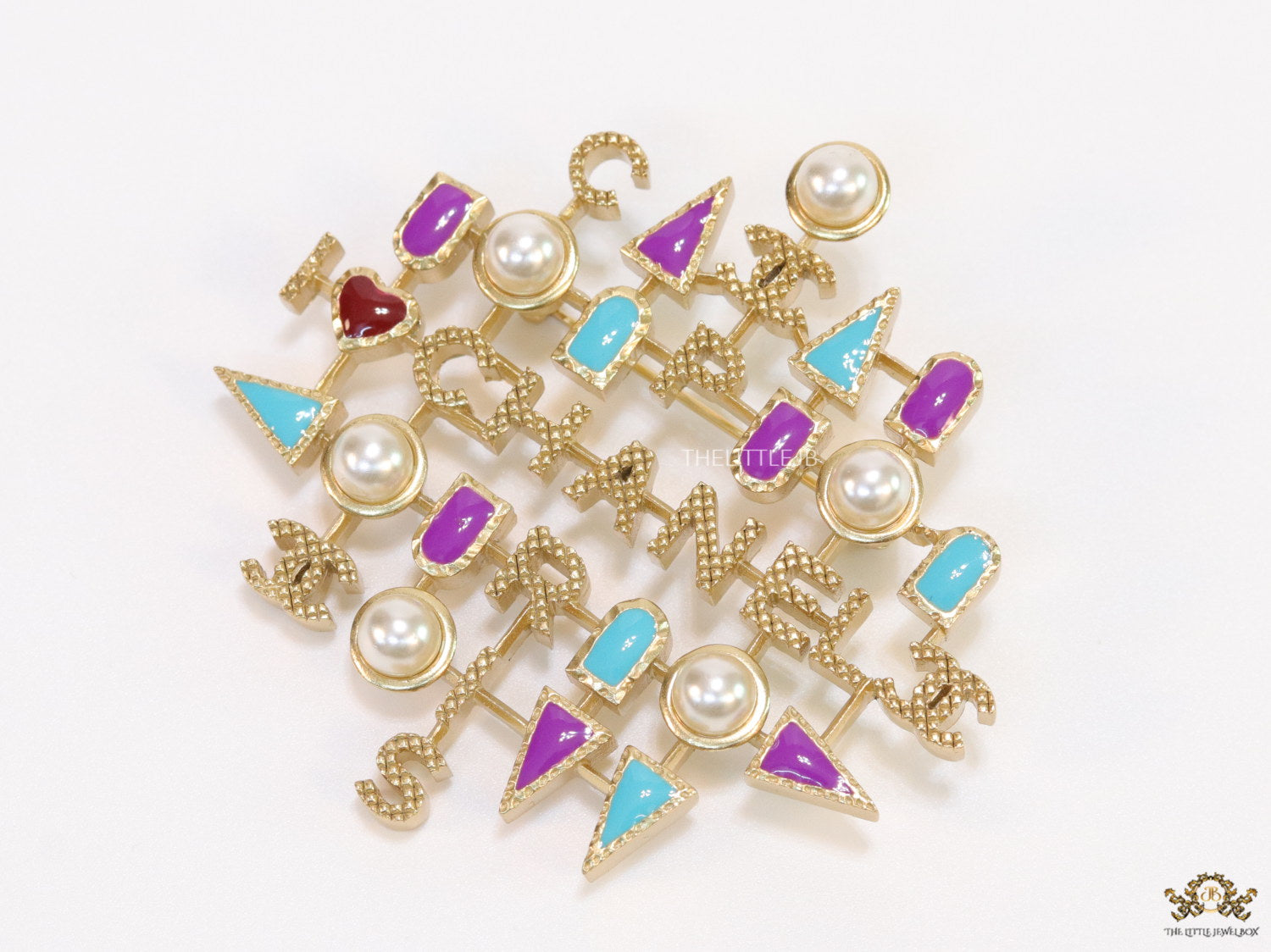 Multicoloured cz and pearls brooch in gold plating