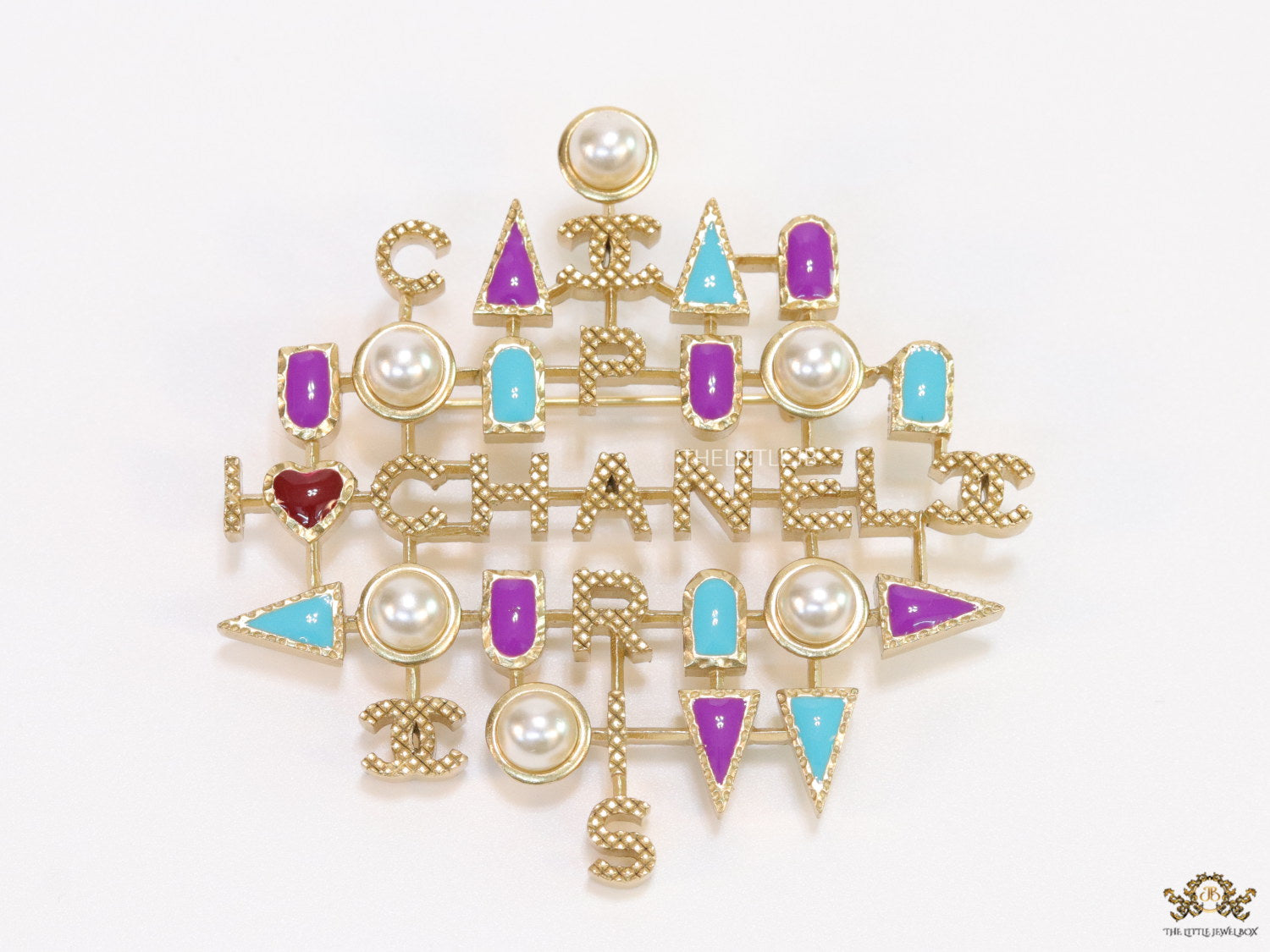 Multicoloured cz and pearls brooch in gold plating