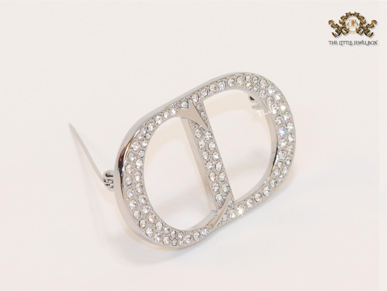 Alphabet CD platinum brooch with CZ