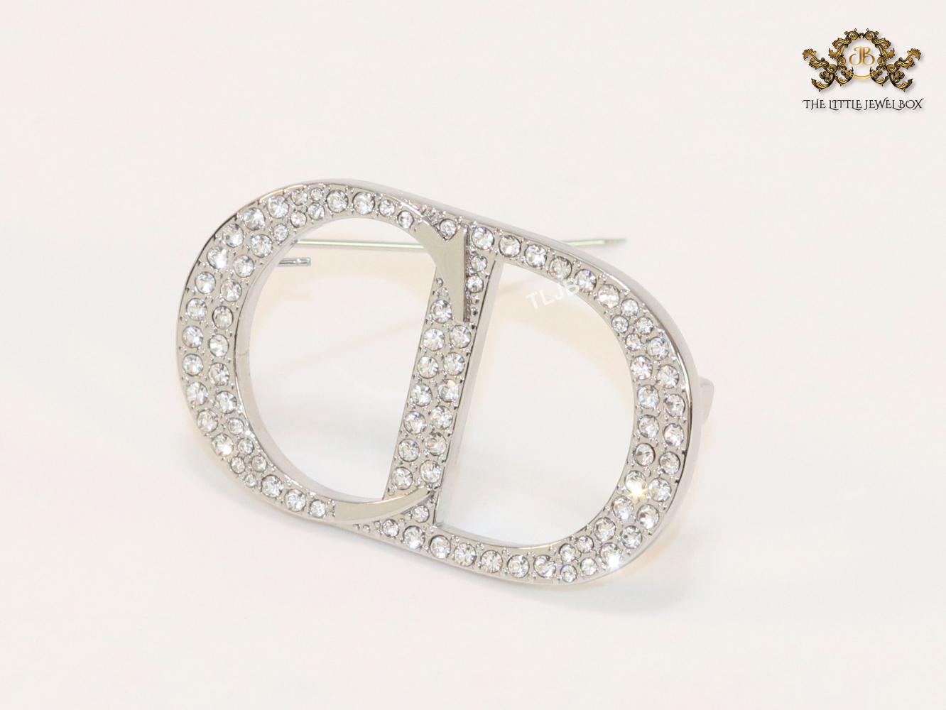 Alphabet CD platinum brooch with CZ