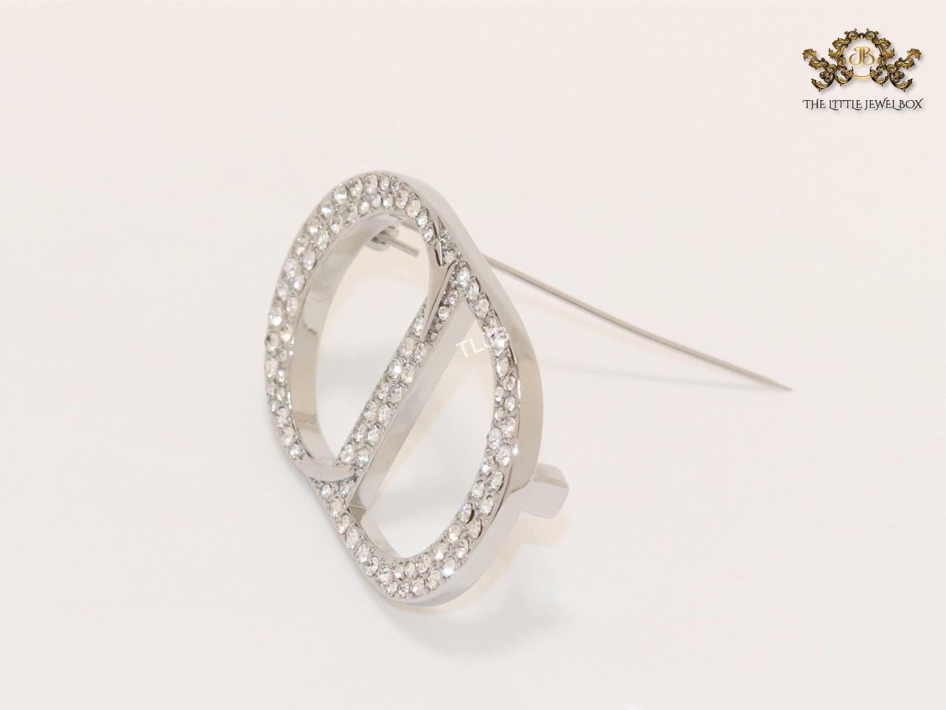 Alphabet CD platinum brooch with CZ