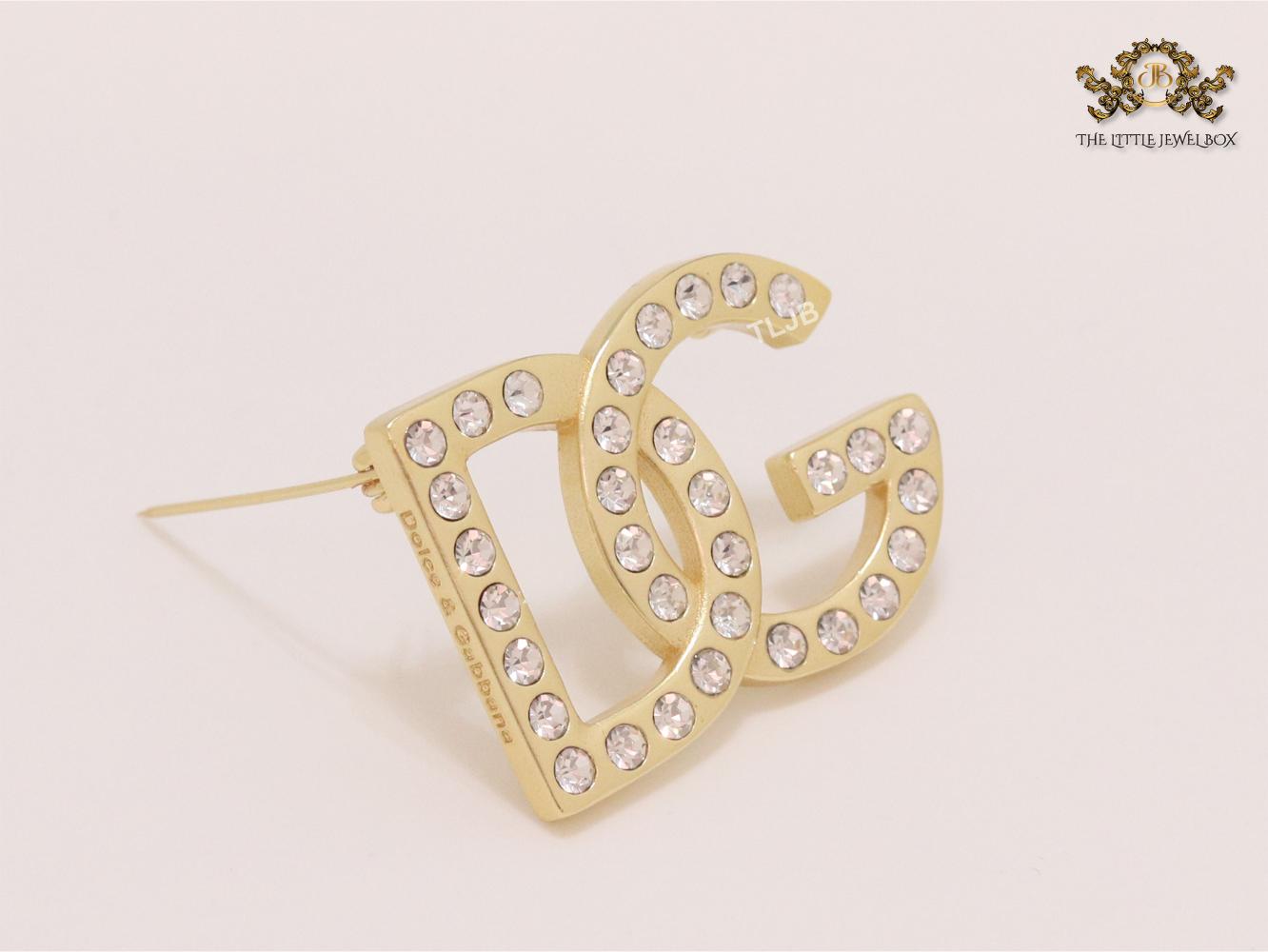Alphabet DG Matt gold brooch with zircons