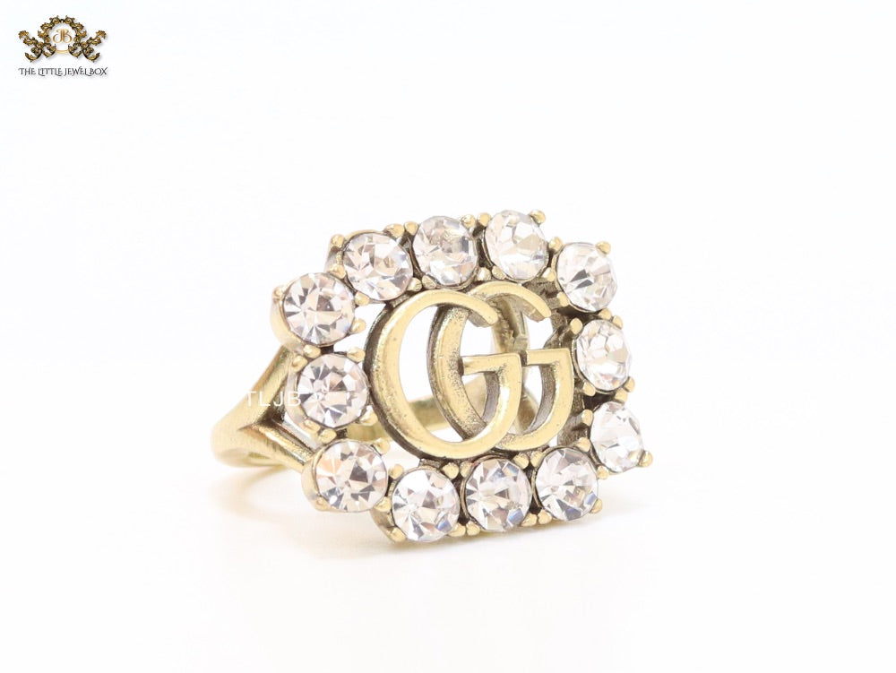 Double G gold plated CZ border ring