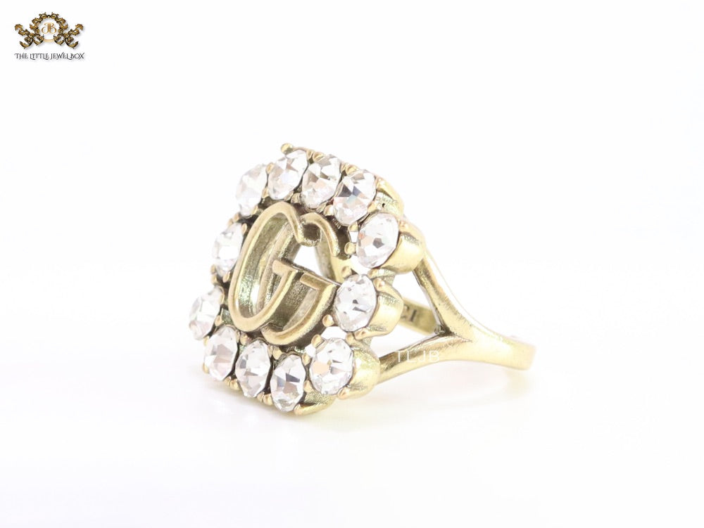 Double G gold plated CZ border ring