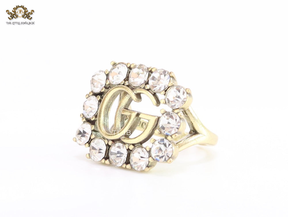 Double G gold plated CZ border ring