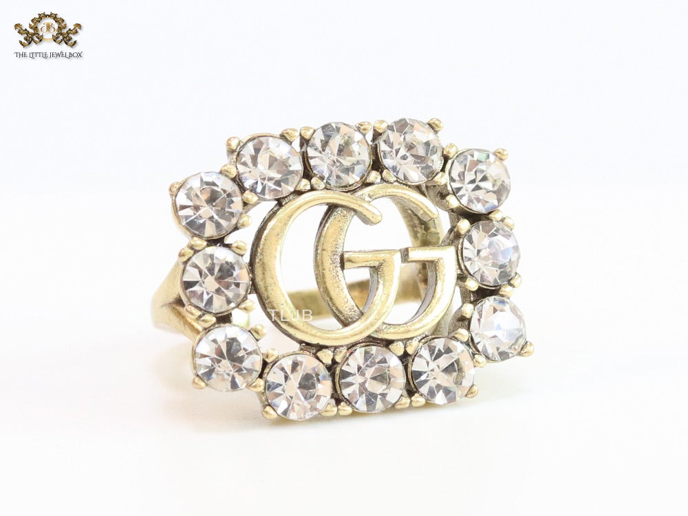 Double G gold plated CZ border ring