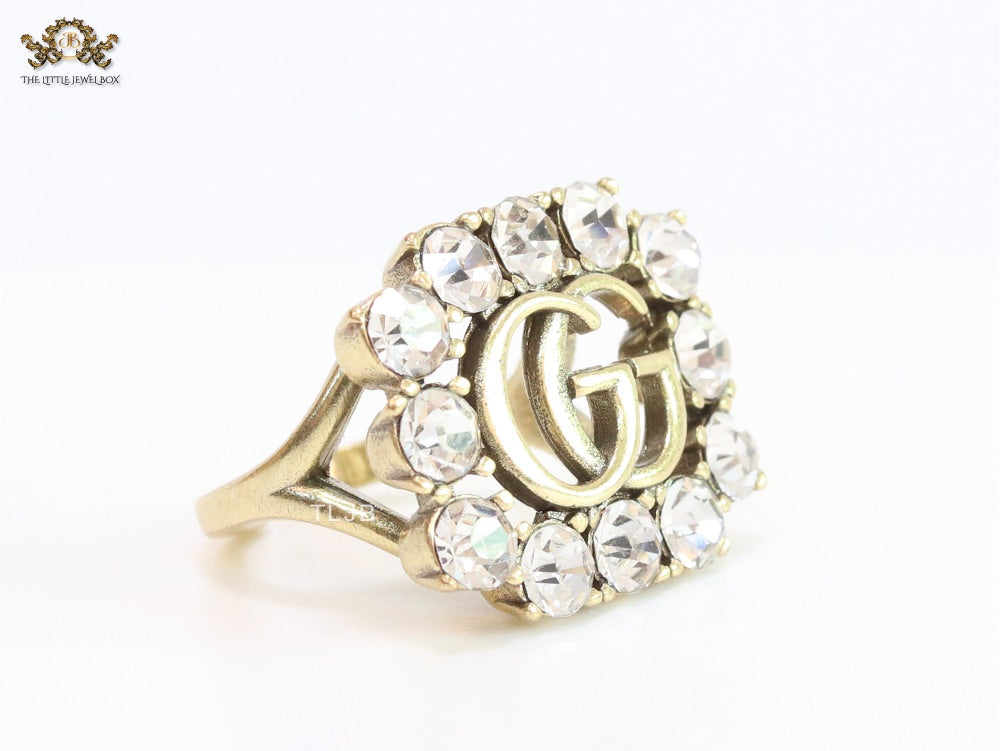 Double G gold plated CZ border ring